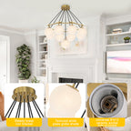 9-Light Modern Geometric Chandelier Marble Opal Glass Globes - product image 14 | Zenvolit