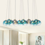 16-Light Gold Linear Pendant Light Teal & Gray Ombre Glass Globes - product image 1 | Zenvolit