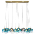 16-Light Gold Linear Pendant Light Teal & Gray Ombre Glass Globes - product image 2 | Zenvolit