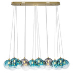 16-Light Gold Linear Pendant Light Teal & Gray Ombre Glass Globes - product image 2 | Zenvolit