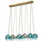 16-Light Gold Linear Pendant Light Teal & Gray Ombre Glass Globes - product image 3 | Zenvolit