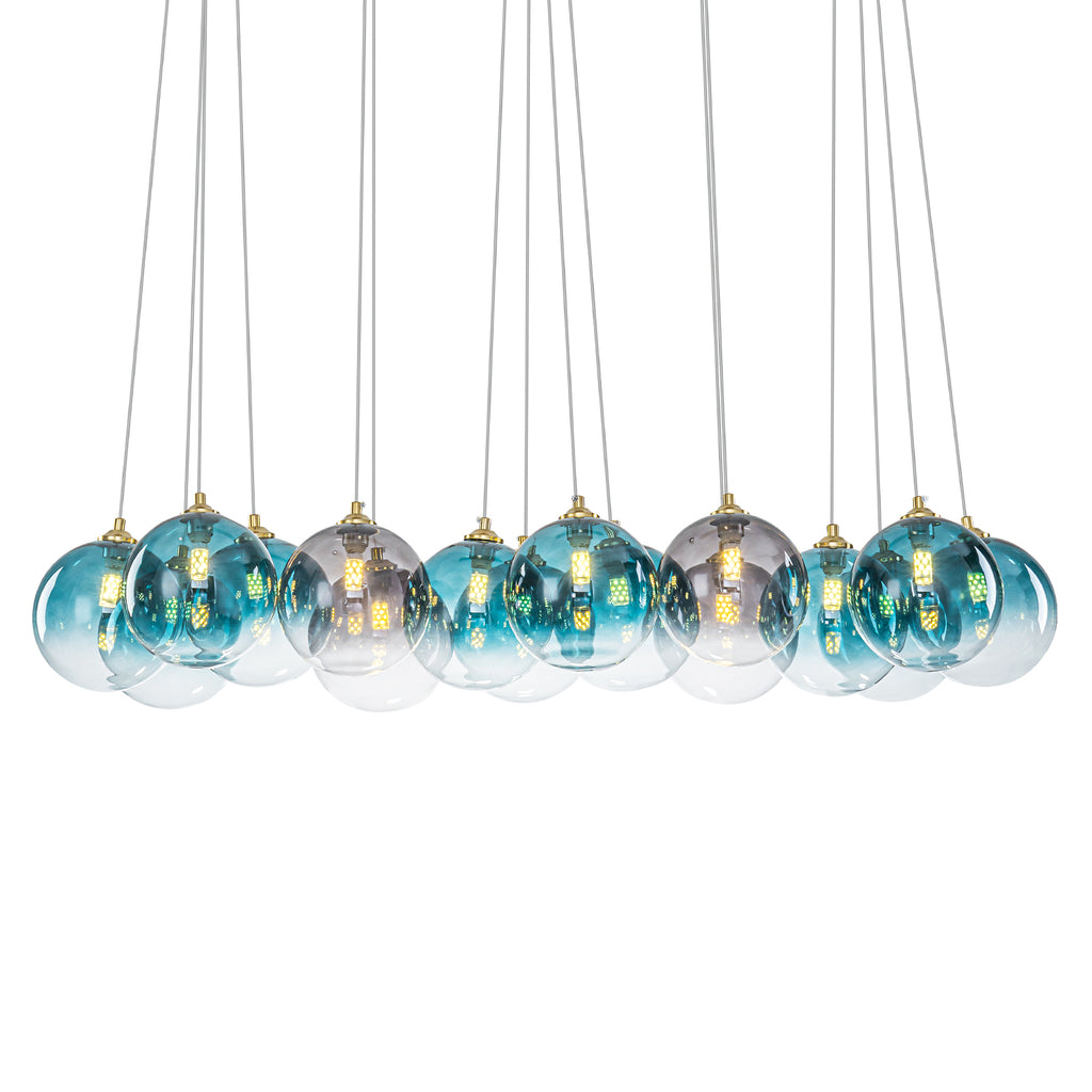 16-Light Gold Linear Pendant Light Teal & Gray Ombre Glass Globes - product image 4 | Zenvolit