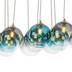 16-Light Gold Linear Pendant Light Teal & Gray Ombre Glass Globes - product image 5 | Zenvolit