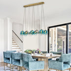 16-Light Gold Linear Pendant Light Teal & Gray Ombre Glass Globes - product image 9 | Zenvolit