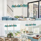 16-Light Gold Linear Pendant Light Teal & Gray Ombre Glass Globes - product image 11 | Zenvolit