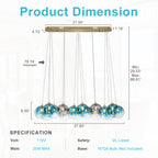 16-Light Gold Linear Pendant Light Teal & Gray Ombre Glass Globes - product image 12 | Zenvolit