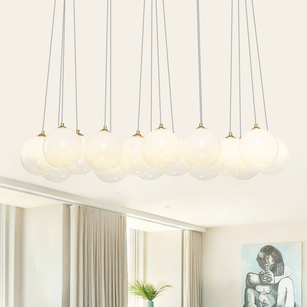 16-Light Gold Linear Cluster Pendant Light Clear to White Gradient Glass Globes - product image 1 | Zenvolit