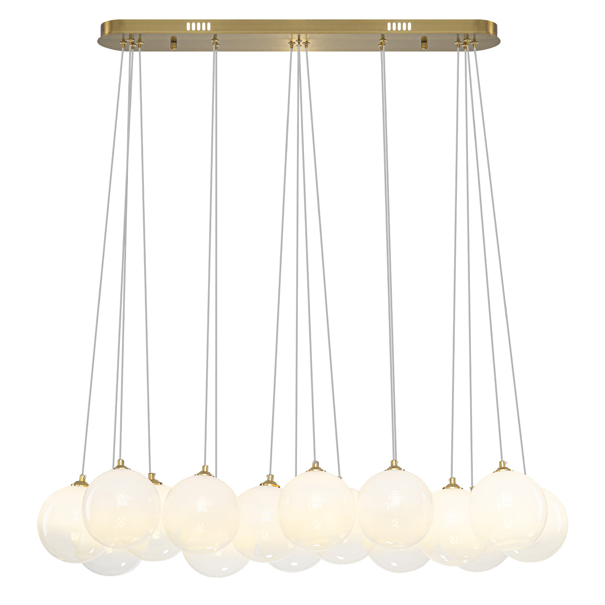 16-Light Gold Linear Cluster Pendant Light Clear to White Gradient Glass Globes - product image 2 | Zenvolit