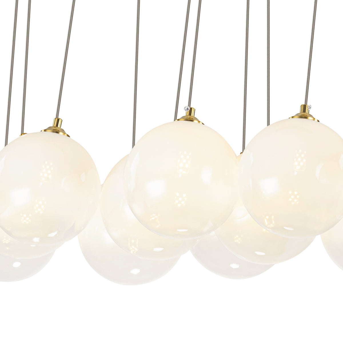 16-Light Gold Linear Cluster Pendant Light Clear to White Gradient Glass Globes - product image 3 | Zenvolit