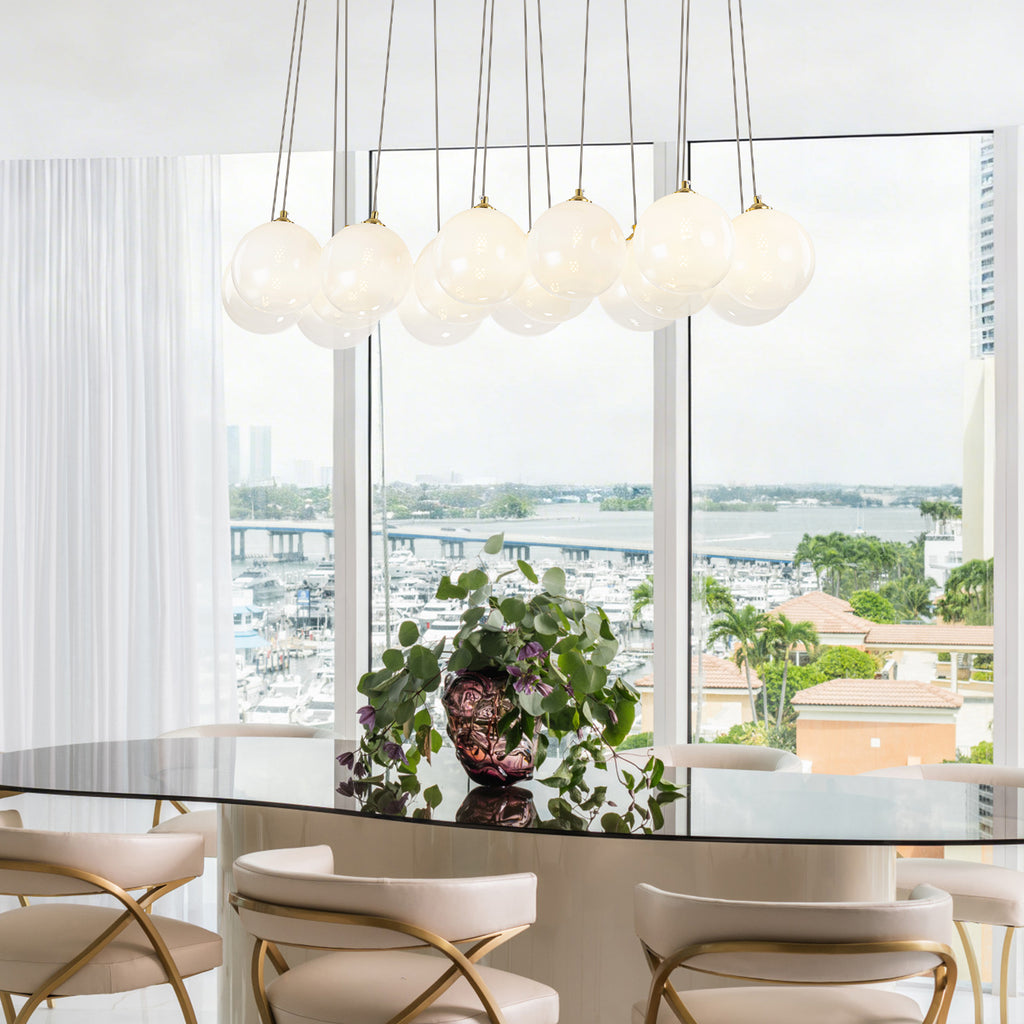 16-Light Gold Linear Cluster Pendant Light Clear to White Gradient Glass Globes - product image 7 | Zenvolit