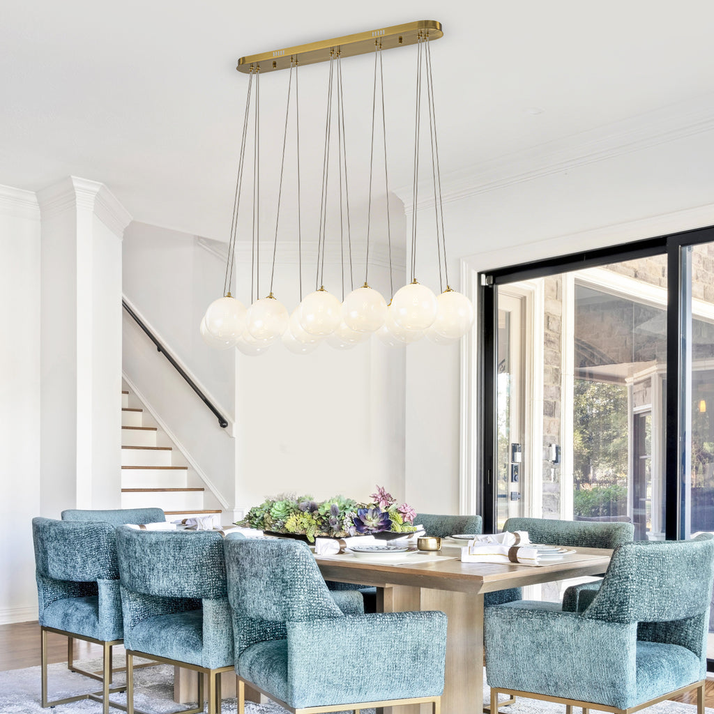16-Light Gold Linear Cluster Pendant Light Clear to White Gradient Glass Globes - product image 9 | Zenvolit