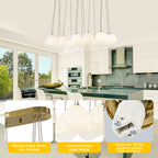 16-Light Gold Linear Cluster Pendant Light Clear to White Gradient Glass Globes - product image 13 | Zenvolit