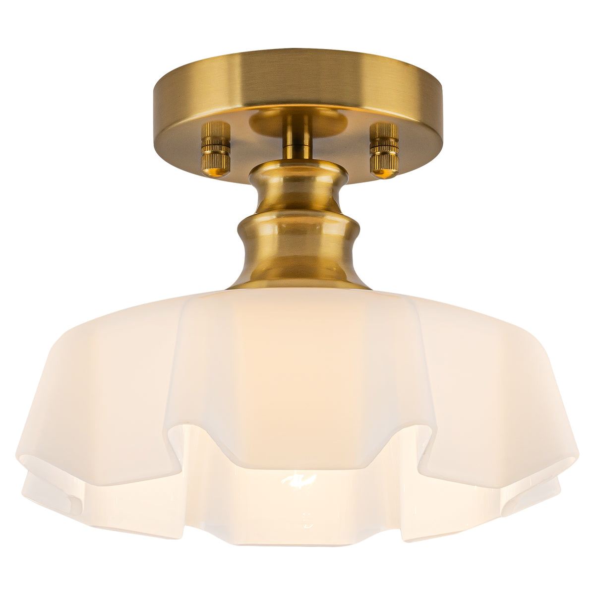 Modern Gold Semi-Flush Mount Ceiling Light White Floral Glass Shade - product image 12 | Zenvolit