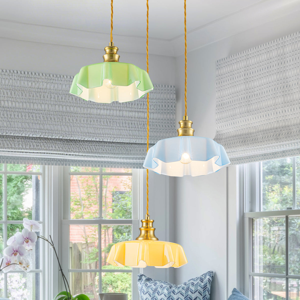 3-Light Colorful Pastel Ruffled Glass Pendant Chandelier Kids Room - product image 1 | Zenvolit