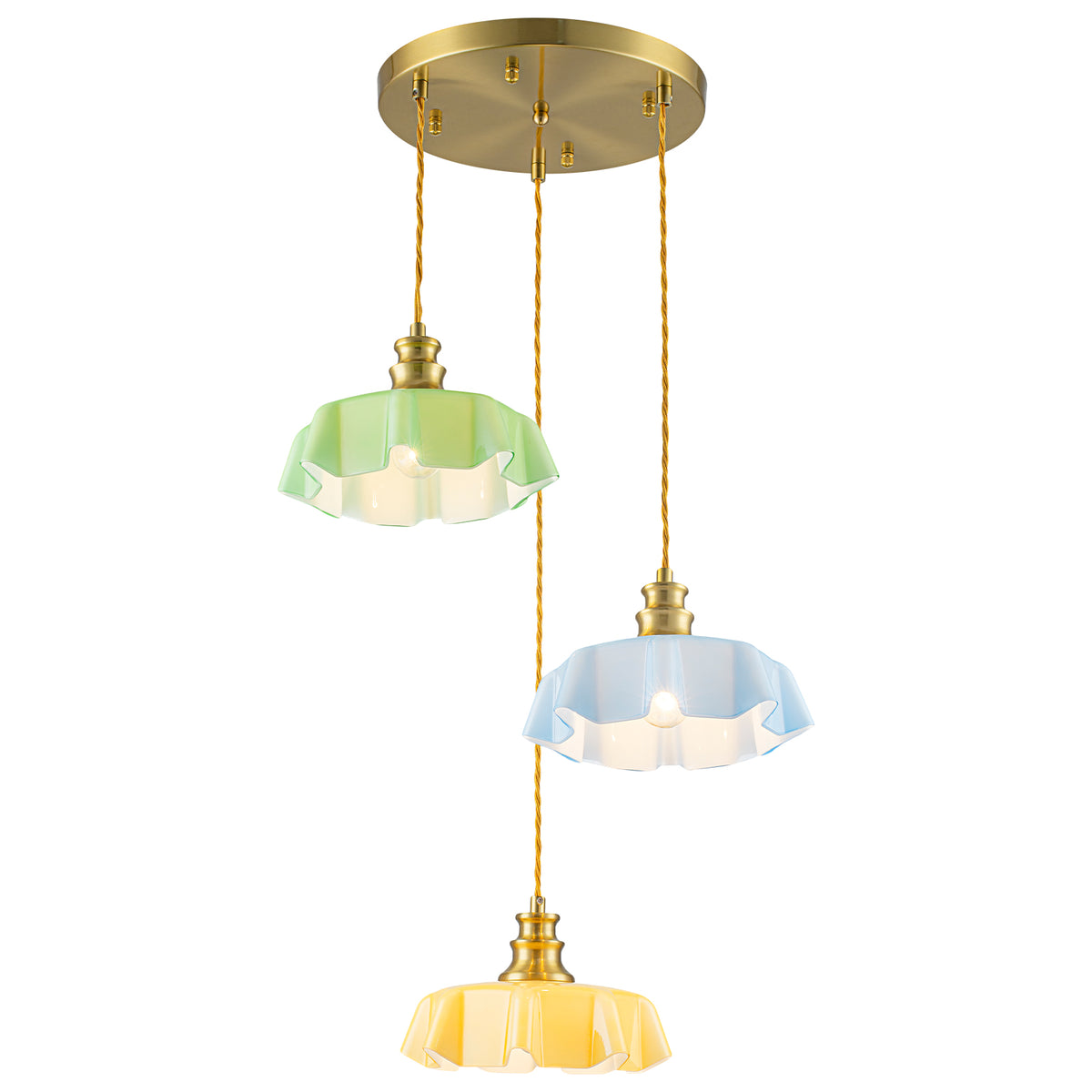 3-Light Colorful Pastel Ruffled Glass Pendant Chandelier Kids Room - product image 2 | Zenvolit