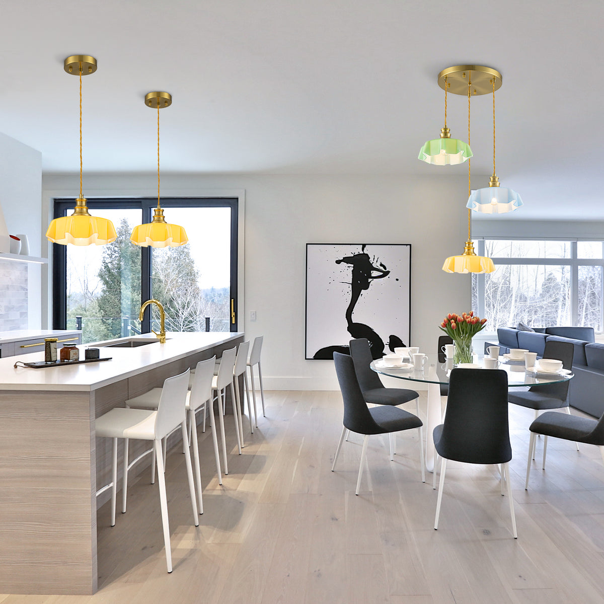 3-Light Colorful Pastel Ruffled Glass Pendant Chandelier Kids Room - product image 3 | Zenvolit