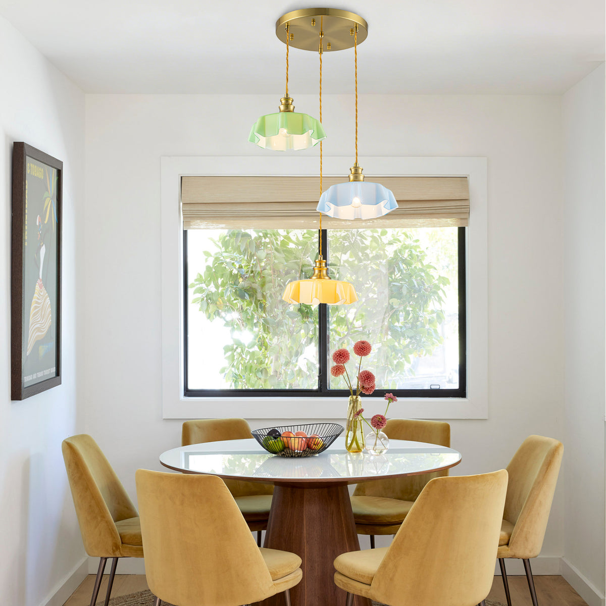 3-Light Colorful Pastel Ruffled Glass Pendant Chandelier Kids Room - product image 4 | Zenvolit