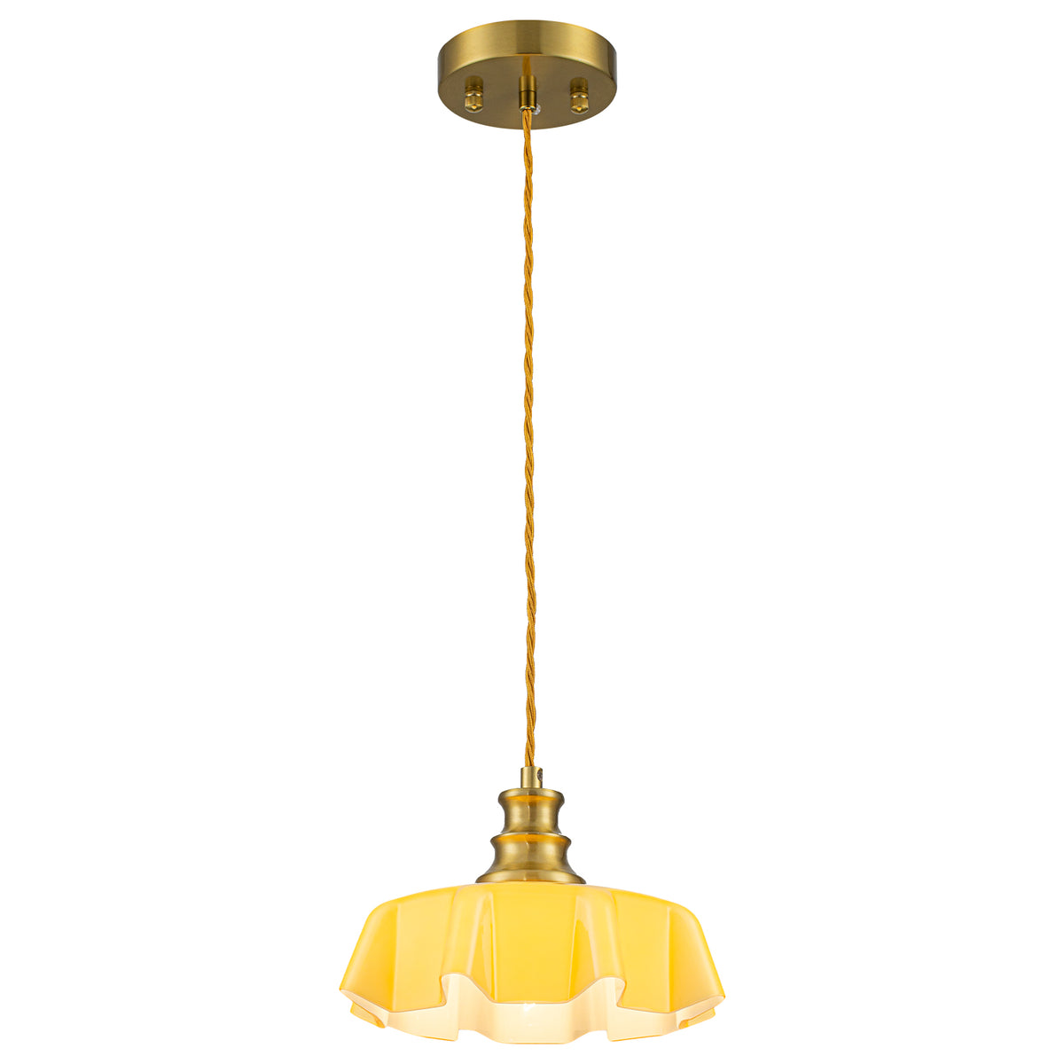 Yellow Ruffled Glass Gold Pendant Light for Kitchen Dinning room - product image 13 | Zenvolit