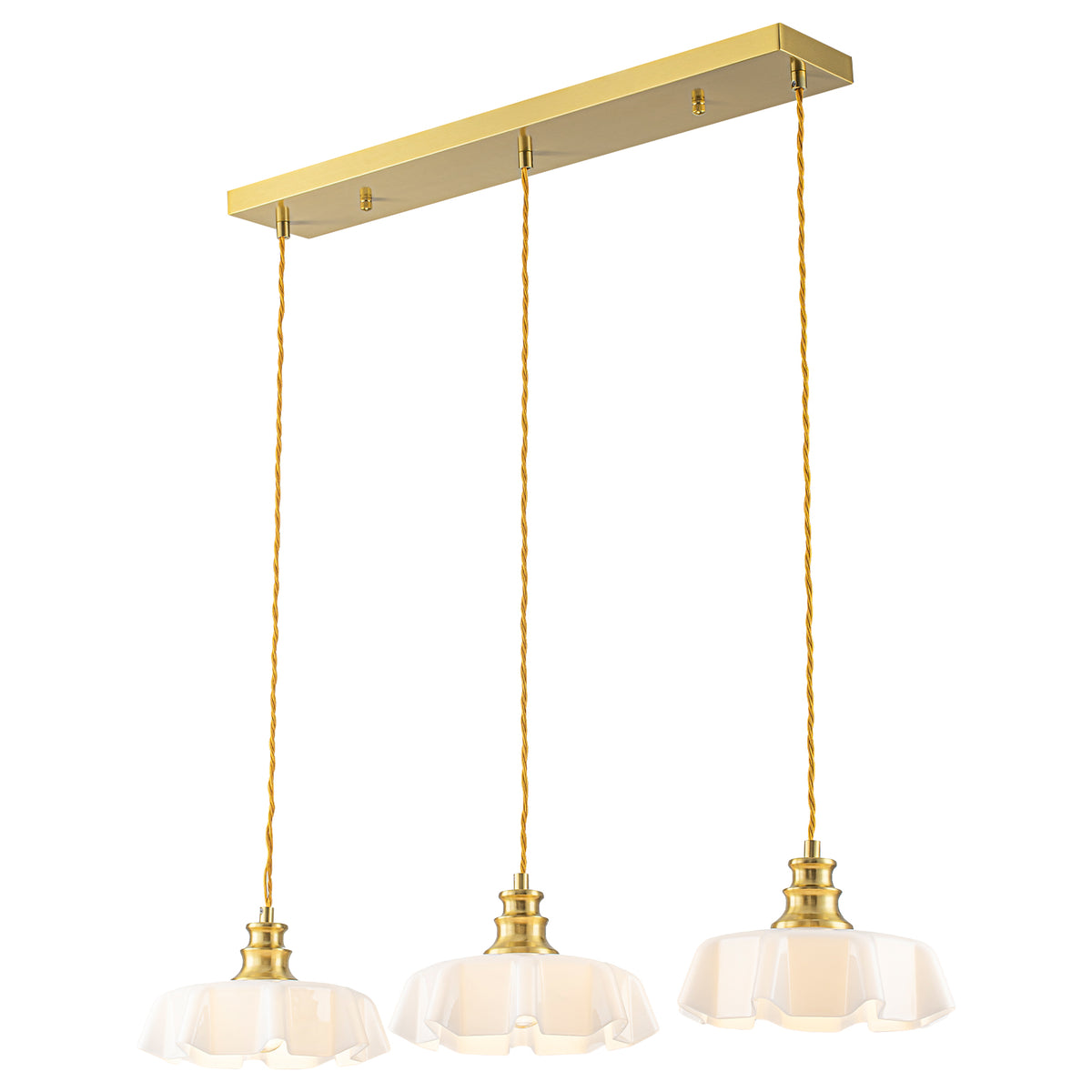 Linear Kitchen Island Pendant Light White Ruffled Glass Petal Shades