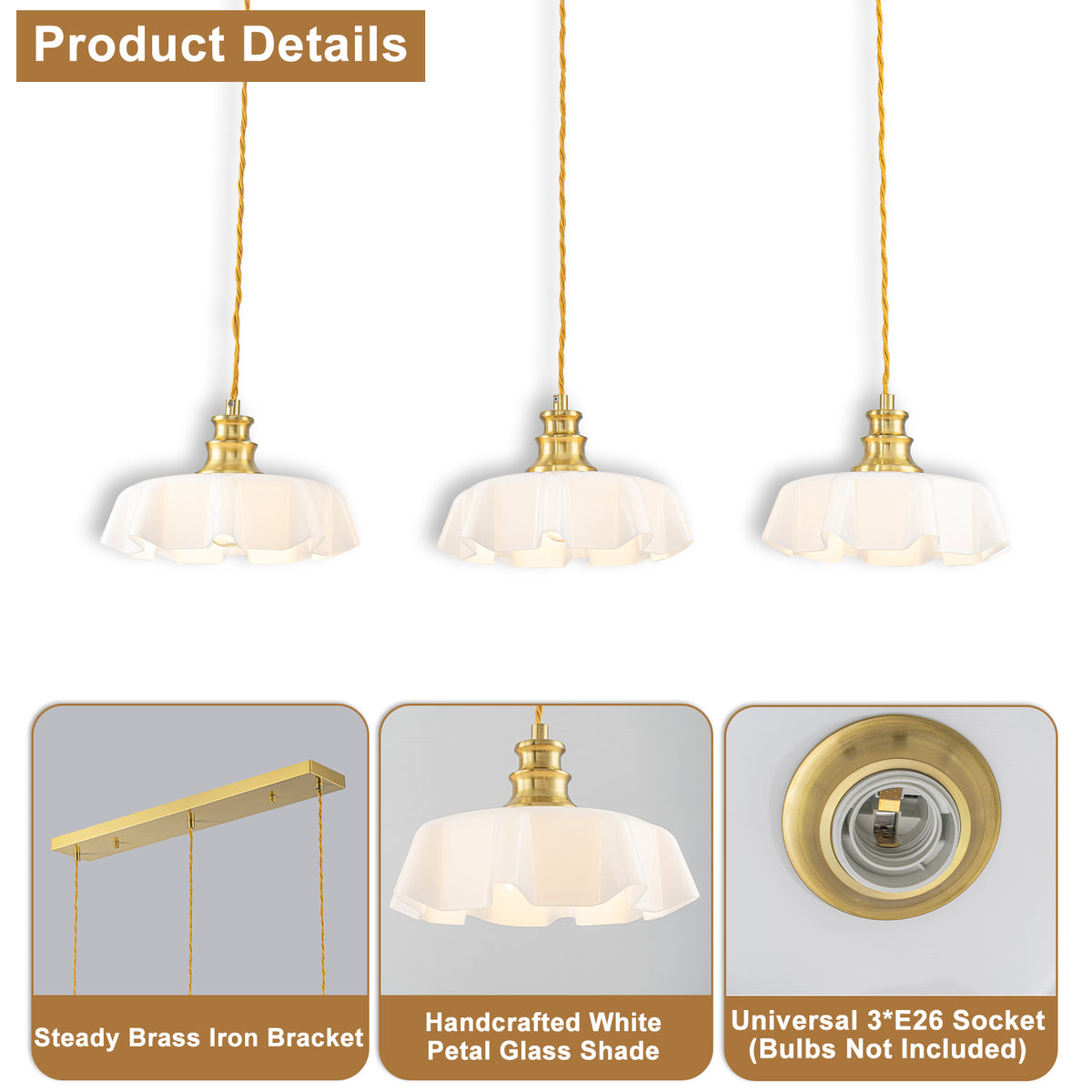 Linear Kitchen Island Pendant Light White Ruffled Glass Petal Shades
