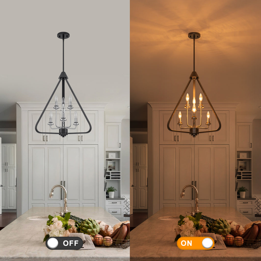 Industrial 6-Light Black & Nickel Tiered Pendant Chandelier Fixture - product image 2 | Zenvolit