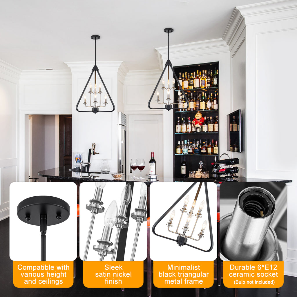 Industrial 6-Light Black & Nickel Tiered Pendant Chandelier Fixture - product image 3 | Zenvolit