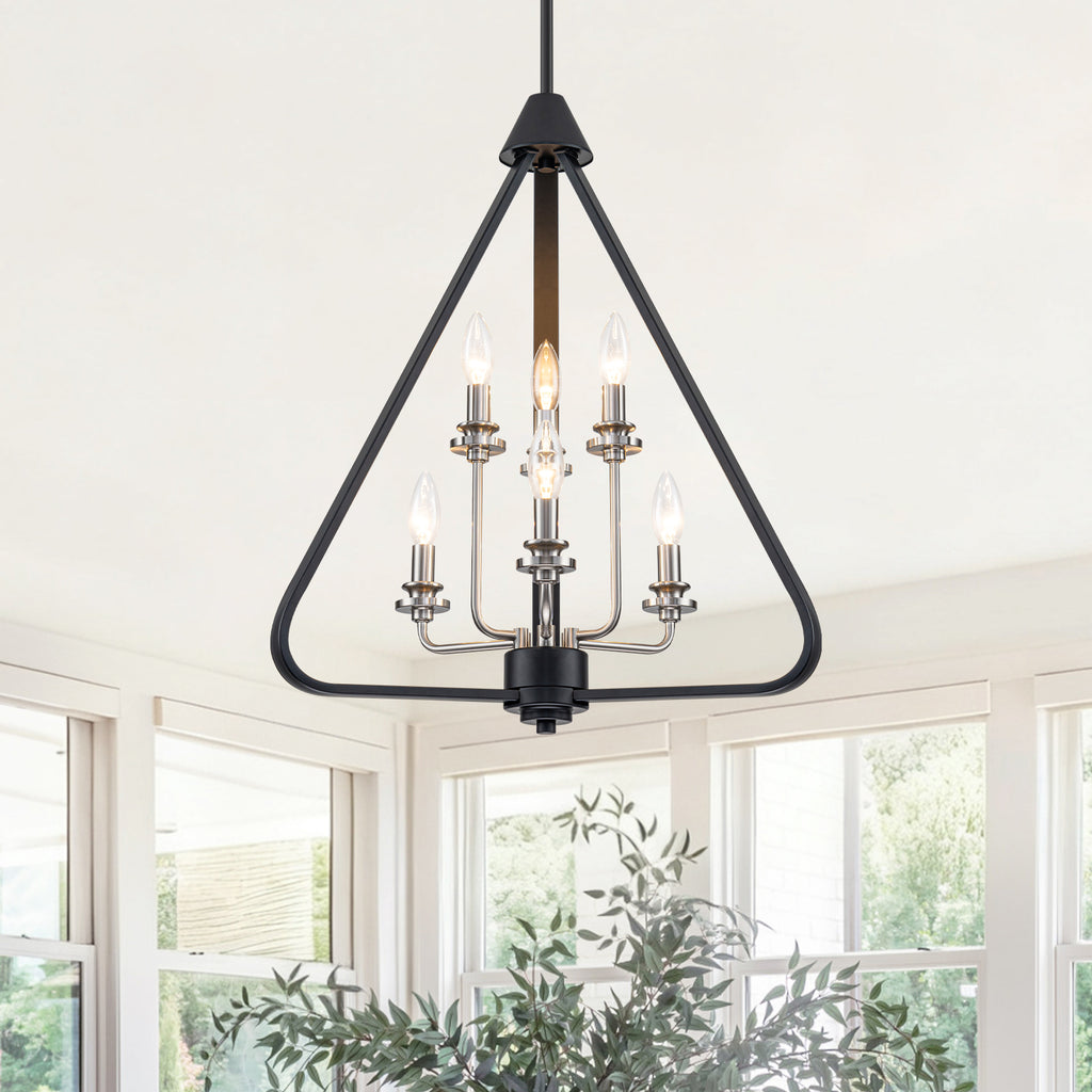 Industrial 6-Light Black & Nickel Tiered Pendant Chandelier Fixture - product image 5 | Zenvolit
