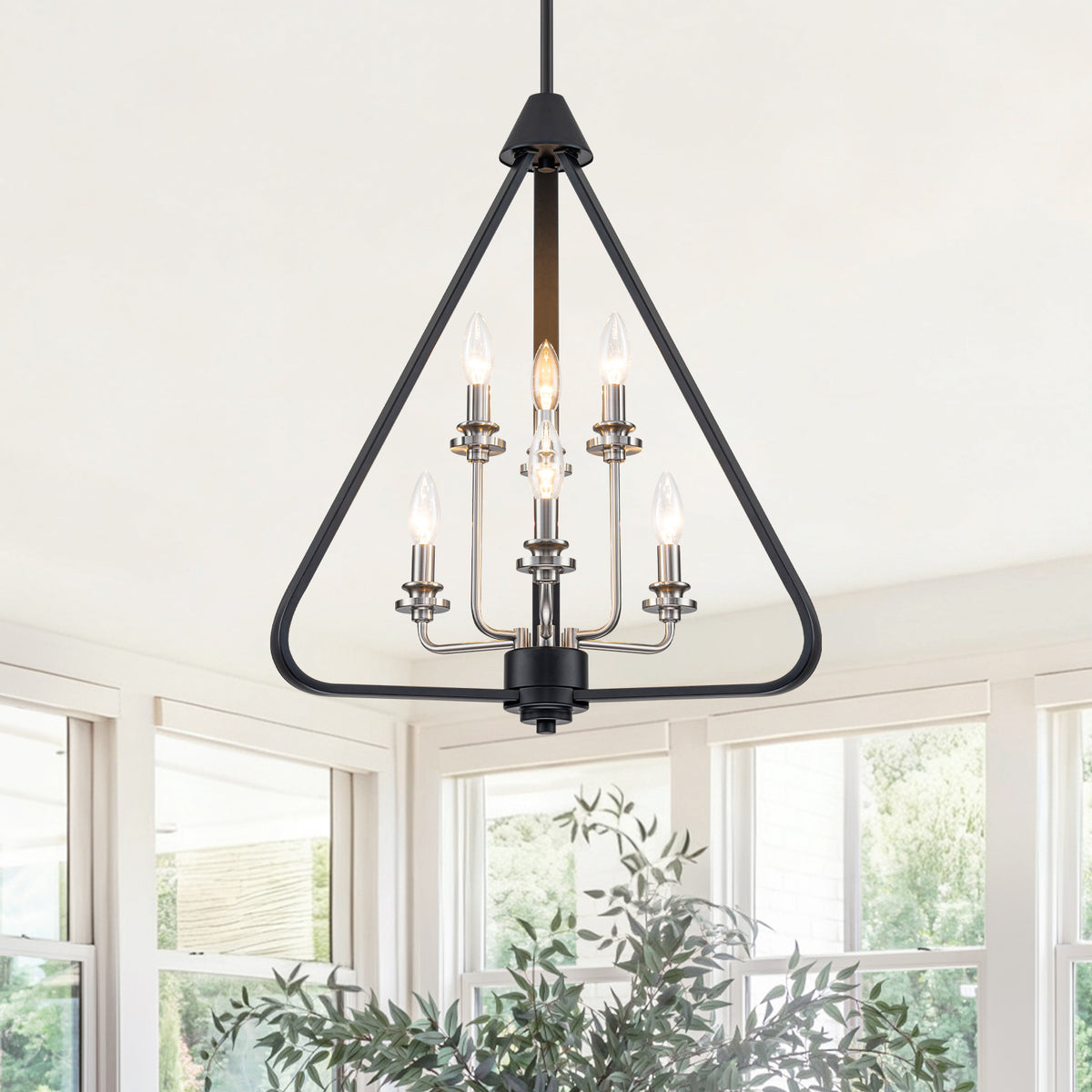 Industrial 6-Light Black & Nickel Tiered Pendant Chandelier Fixture - product image 5 | Zenvolit