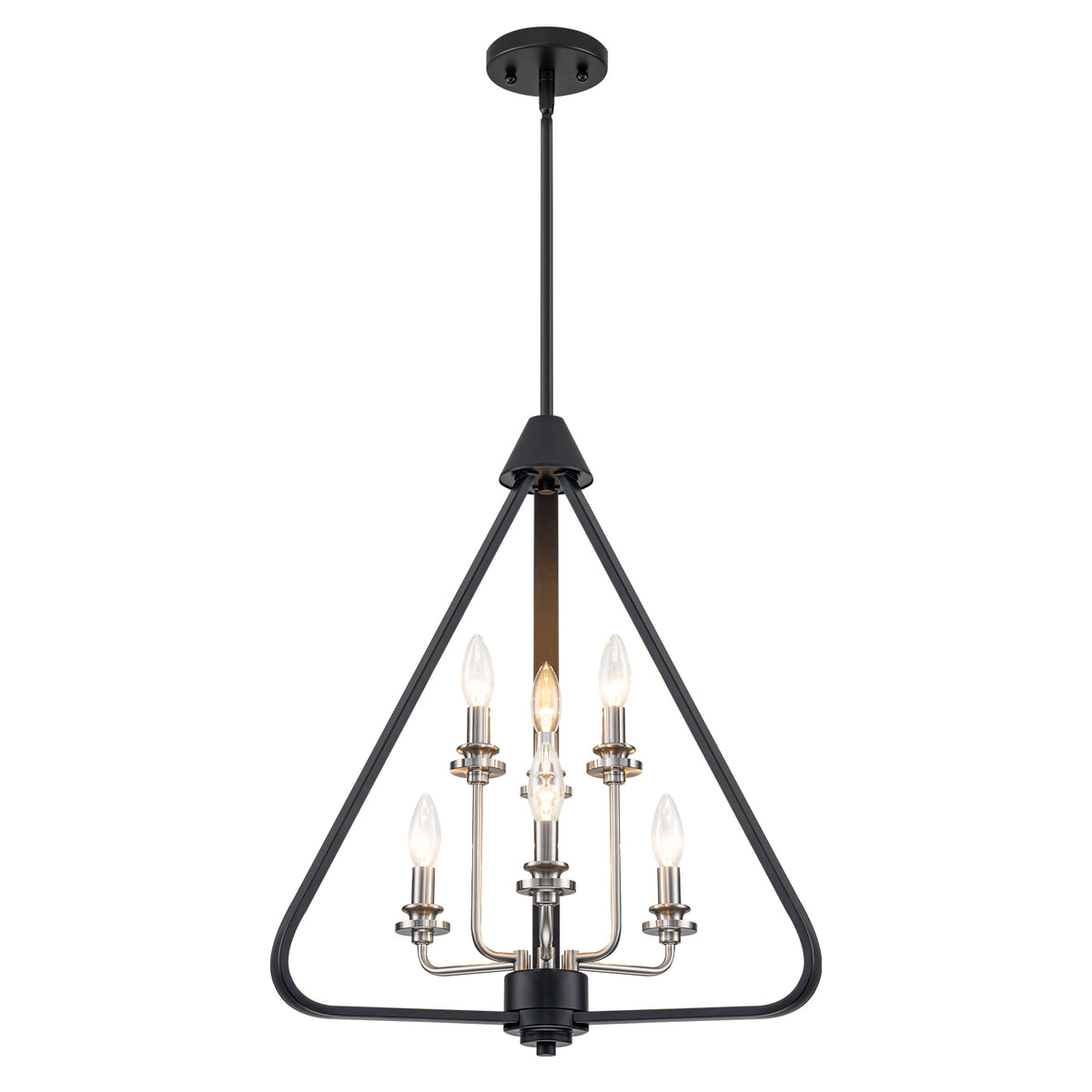 Industrial 6-Light Black & Nickel Tiered Pendant Chandelier Fixture - product image 6 | Zenvolit