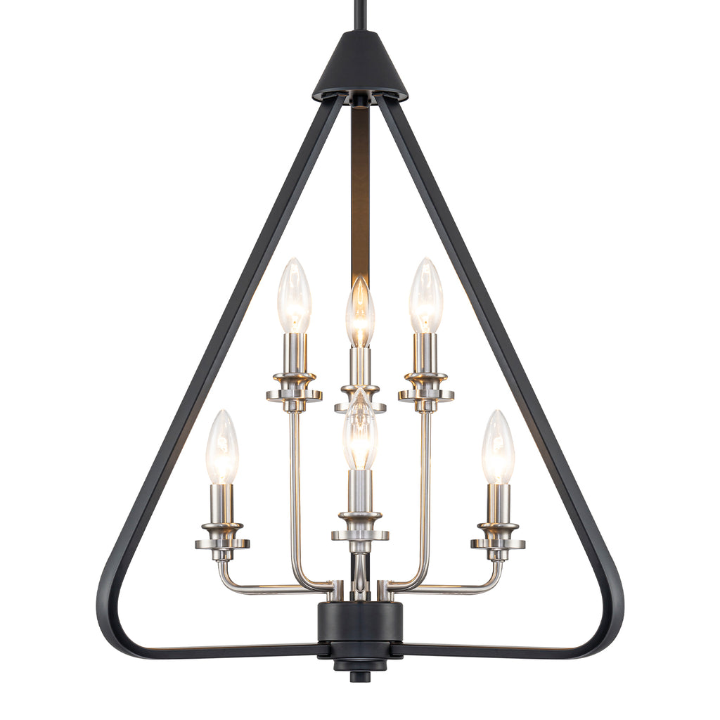 Industrial 6-Light Black & Nickel Tiered Pendant Chandelier Fixture - product image 7 | Zenvolit