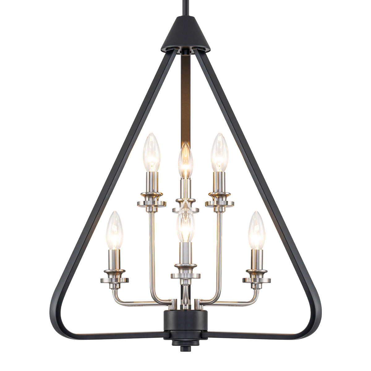 Industrial 6-Light Black & Nickel Tiered Pendant Chandelier Fixture - product image 7 | Zenvolit