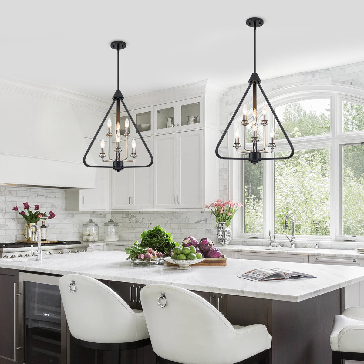 Industrial 6-Light Black & Nickel Tiered Pendant Chandelier Fixture - product image 12 | Zenvolit
