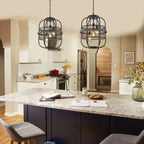 4-Light Industrial Farmhouse Black Lantern Mesh Pendant Chandelier - product image 4 | Zenvolit