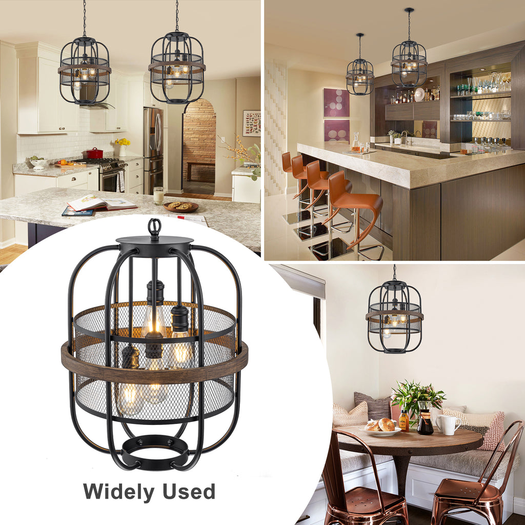4-Light Industrial Farmhouse Black Lantern Mesh Pendant Chandelier - product image 5 | Zenvolit