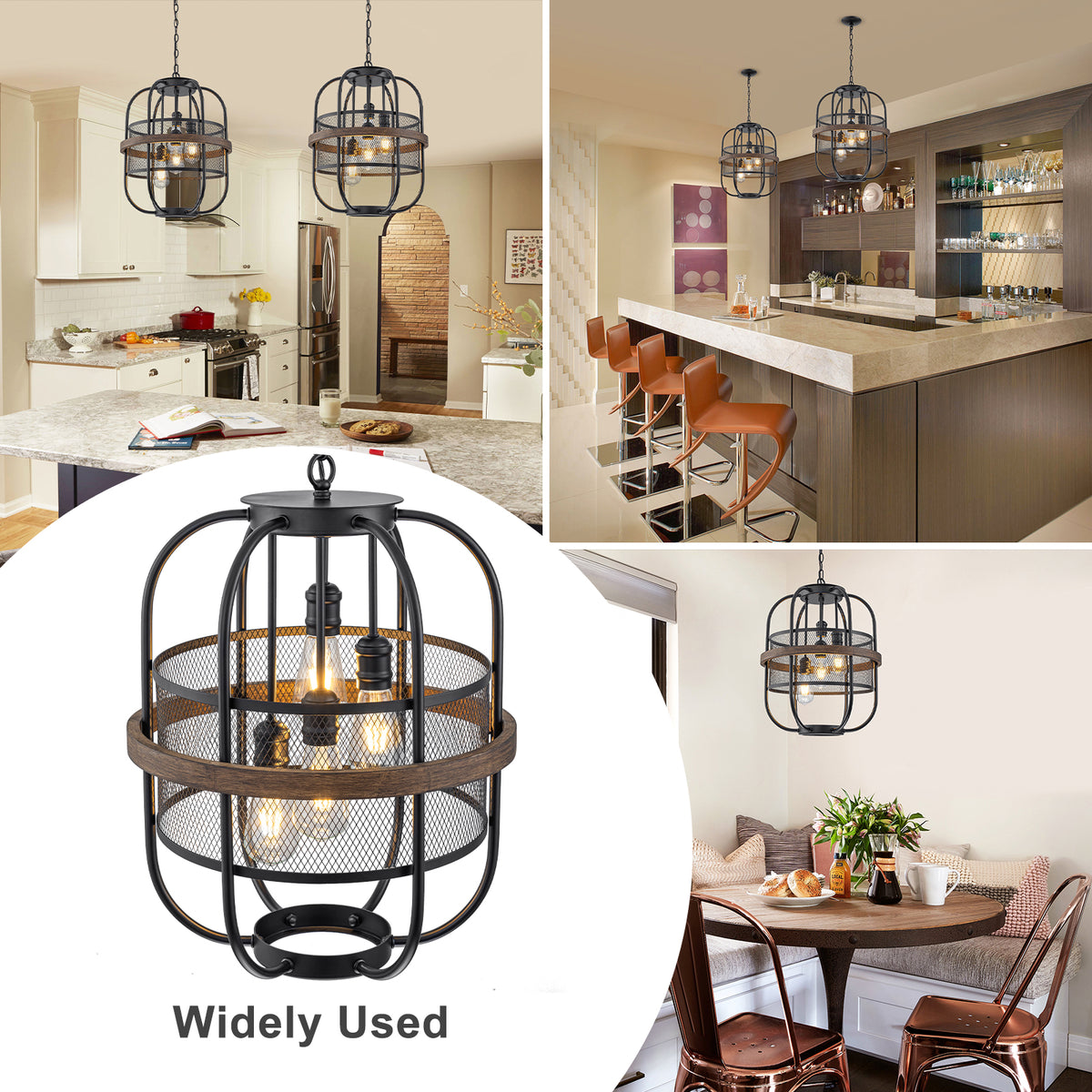 4-Light Industrial Farmhouse Black Lantern Mesh Pendant Chandelier - product image 5 | Zenvolit