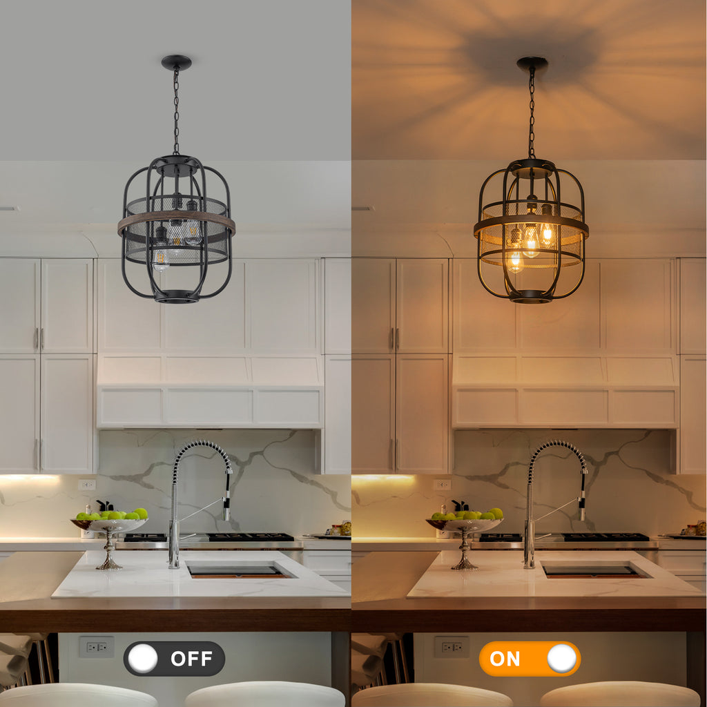 4-Light Industrial Farmhouse Black Lantern Mesh Pendant Chandelier - product image 7 | Zenvolit