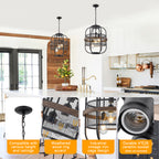 4-Light Industrial Farmhouse Black Lantern Mesh Pendant Chandelier - product image 8 | Zenvolit
