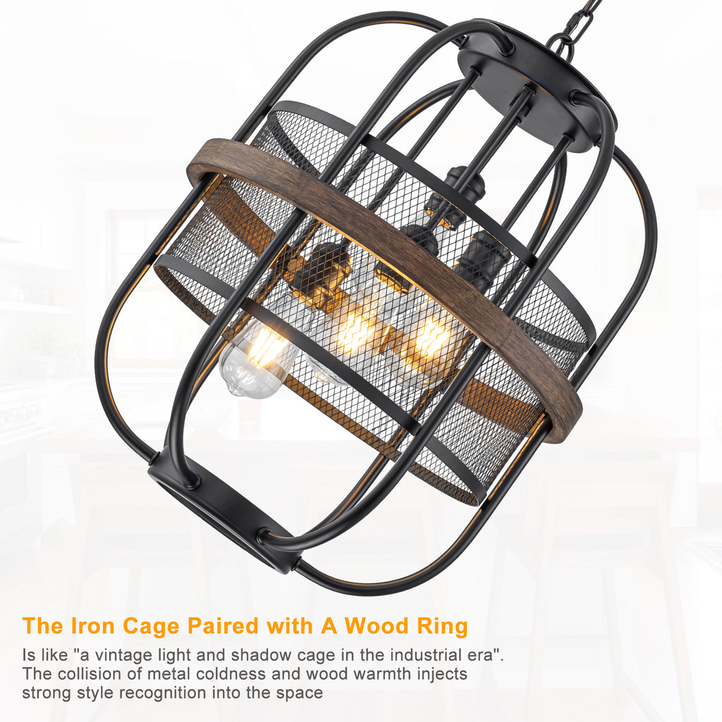 4-Light Industrial Farmhouse Black Lantern Mesh Pendant Chandelier - product image 9 | Zenvolit
