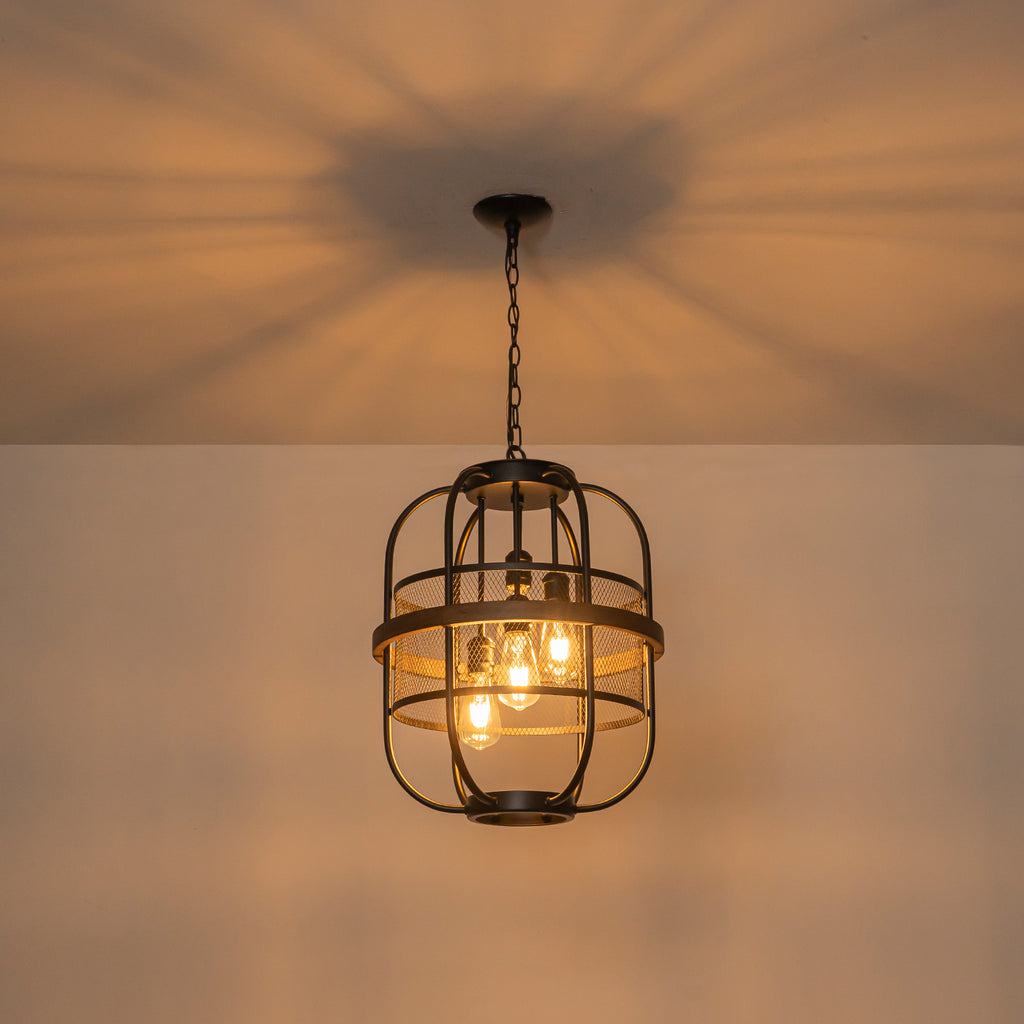 4-Light Industrial Farmhouse Black Lantern Mesh Pendant Chandelier - product image 10 | Zenvolit