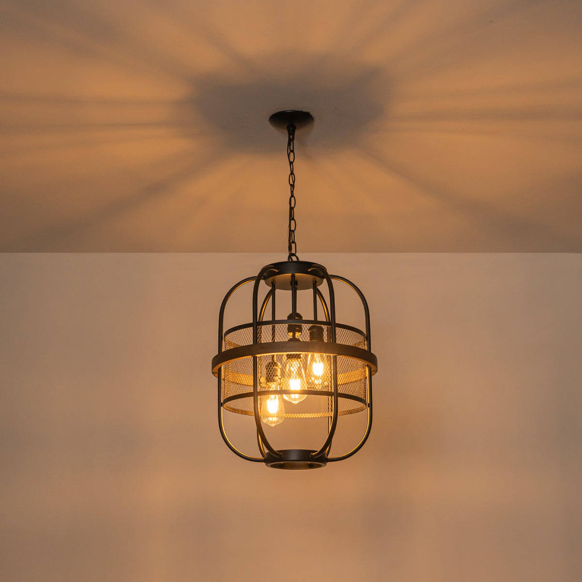 4-Light Industrial Farmhouse Black Lantern Mesh Pendant Chandelier - product image 10 | Zenvolit