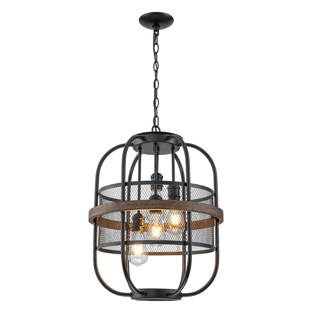 4-Light Industrial Farmhouse Black Lantern Mesh Pendant Chandelier - product image 12 | Zenvolit
