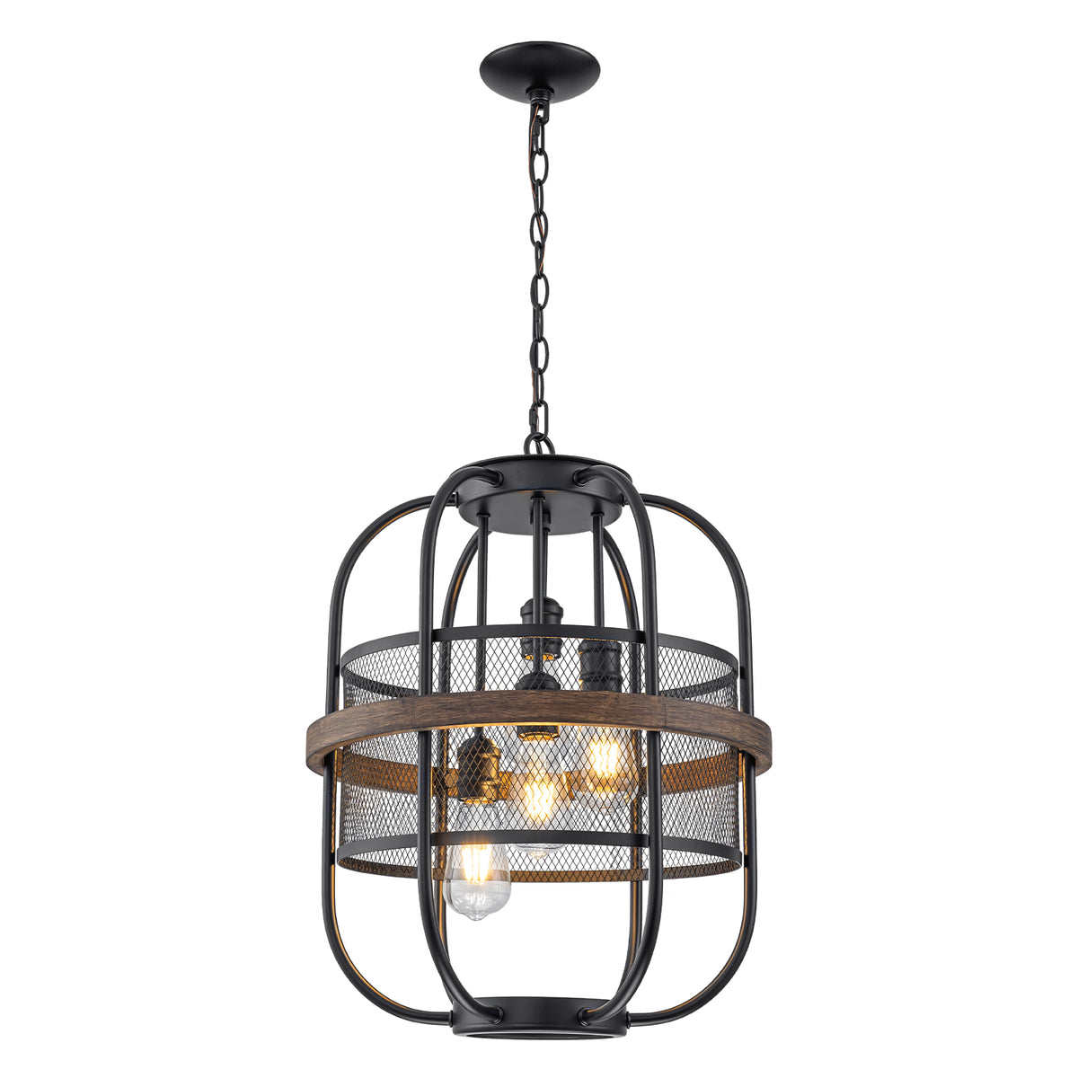 4-Light Industrial Farmhouse Black Lantern Mesh Pendant Chandelier - product image 12 | Zenvolit