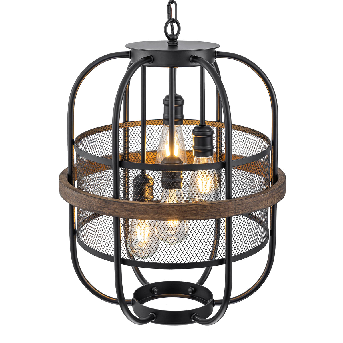 4-Light Industrial Farmhouse Black Lantern Mesh Pendant Chandelier - product image 13 | Zenvolit
