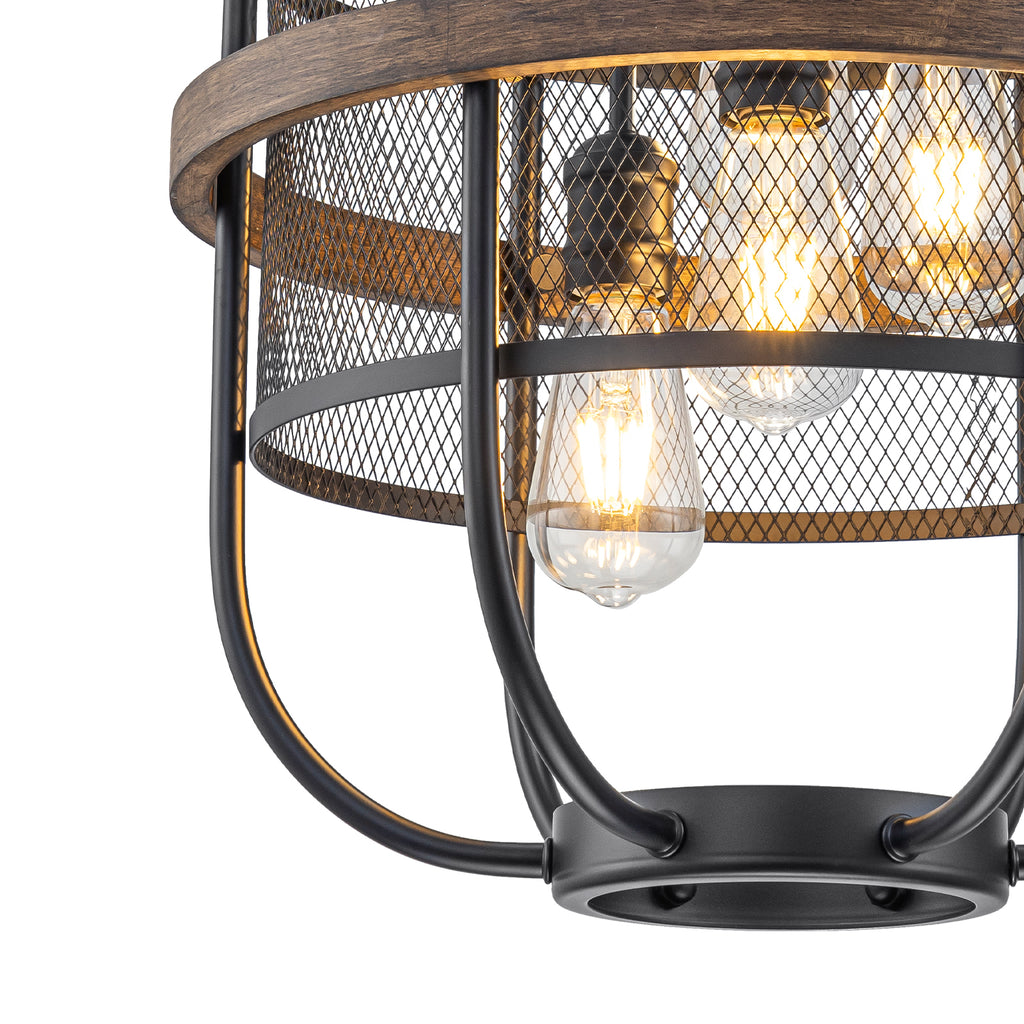 4-Light Industrial Farmhouse Black Lantern Mesh Pendant Chandelier - product image 14 | Zenvolit