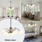 6-Light Modern Sputnik Chandelier with Wood Accents White Glass Globe - product image 6 | Zenvolit