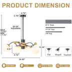 6-Light Modern Sputnik Chandelier with Wood Accents White Glass Globe - product image 7 | Zenvolit