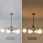 6-Light Modern Sputnik Chandelier with Wood Accents White Glass Globe - product image 8 | Zenvolit