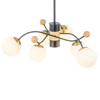 6-Light Modern Sputnik Chandelier with Wood Accents White Glass Globe - product image 9 | Zenvolit