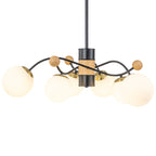 6-Light Modern Sputnik Chandelier with Wood Accents White Glass Globe - product image 12 | Zenvolit