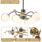 6-Light Modern Sputnik Chandelier with Wood Accents White Glass Globe - product image 14 | Zenvolit
